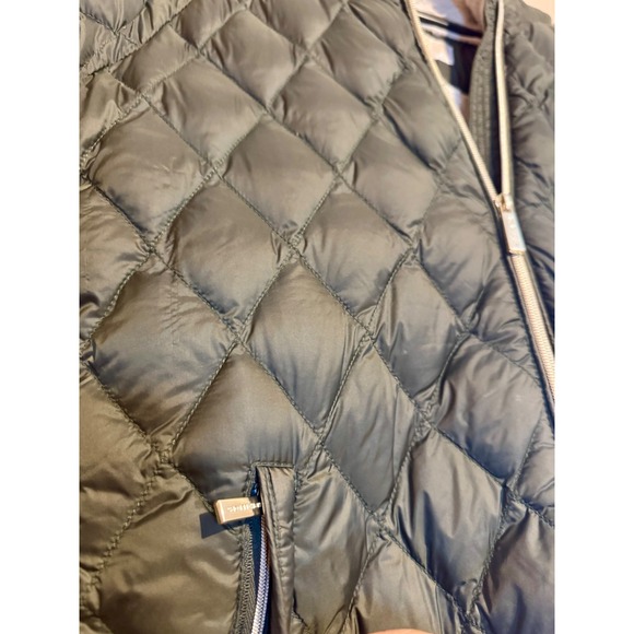 MICHAEL KORS W Med Olive Green Quilted Puffer Jacket Hooded shearling Lined Coat - Picture 3 of 12